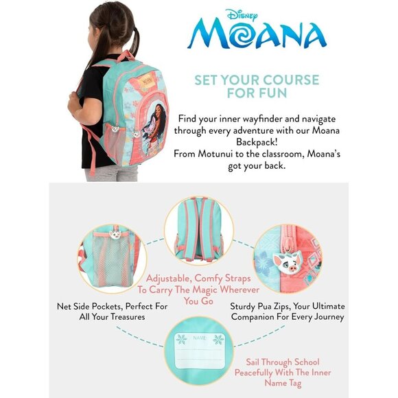 🆕 Disney One Size Blue Girls Moana Kids Backpacks - Picture 4 of 7